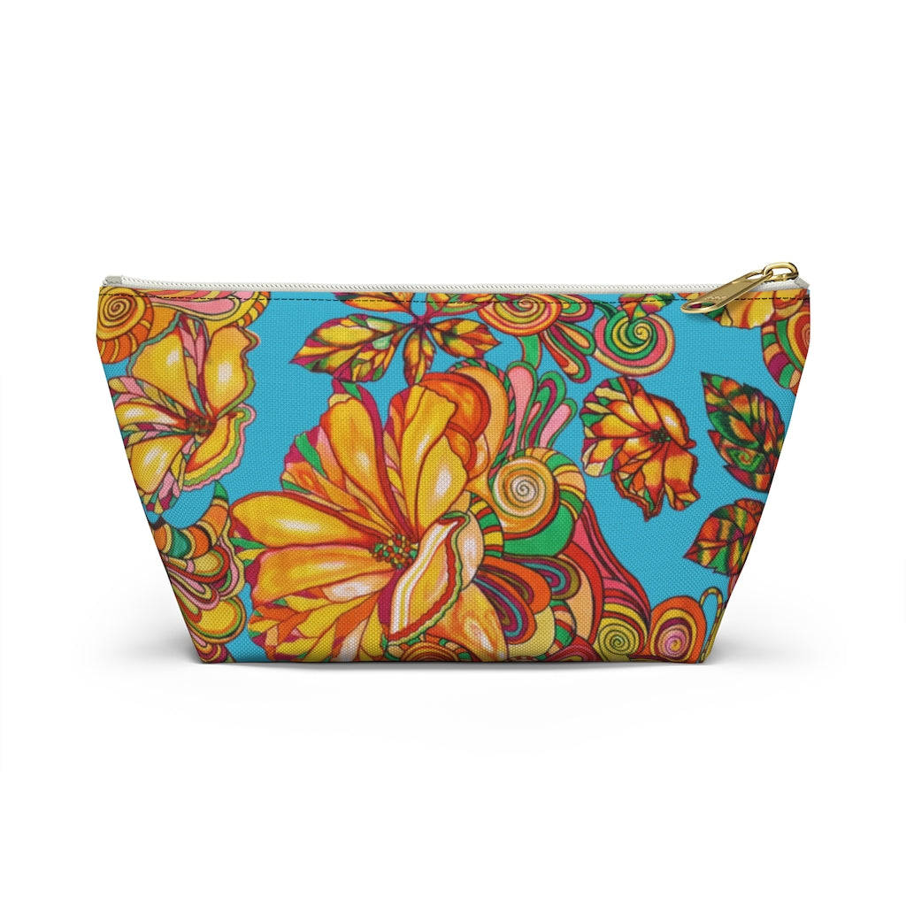 Aqua Artsy Floral Accessory Pouch