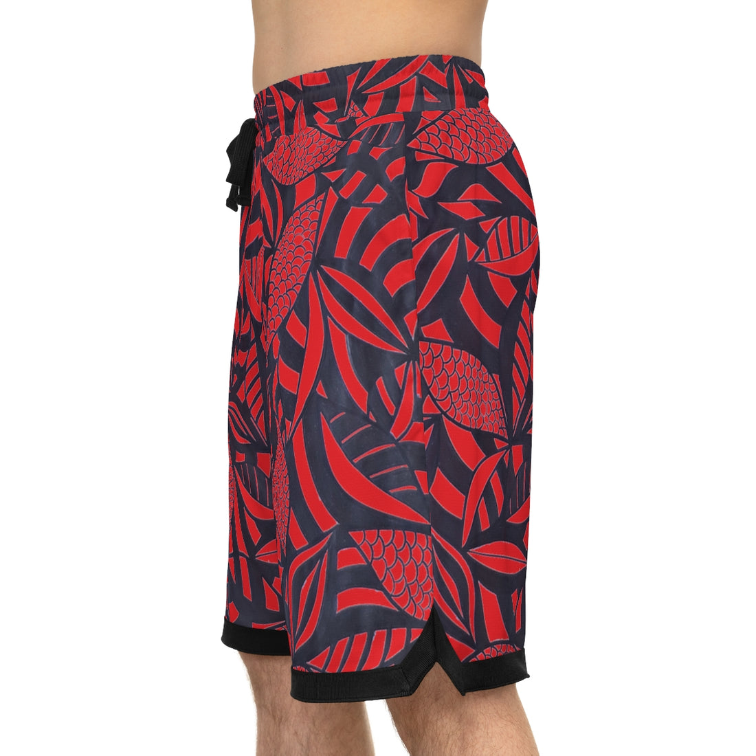 red tropical print basketball shorts for men