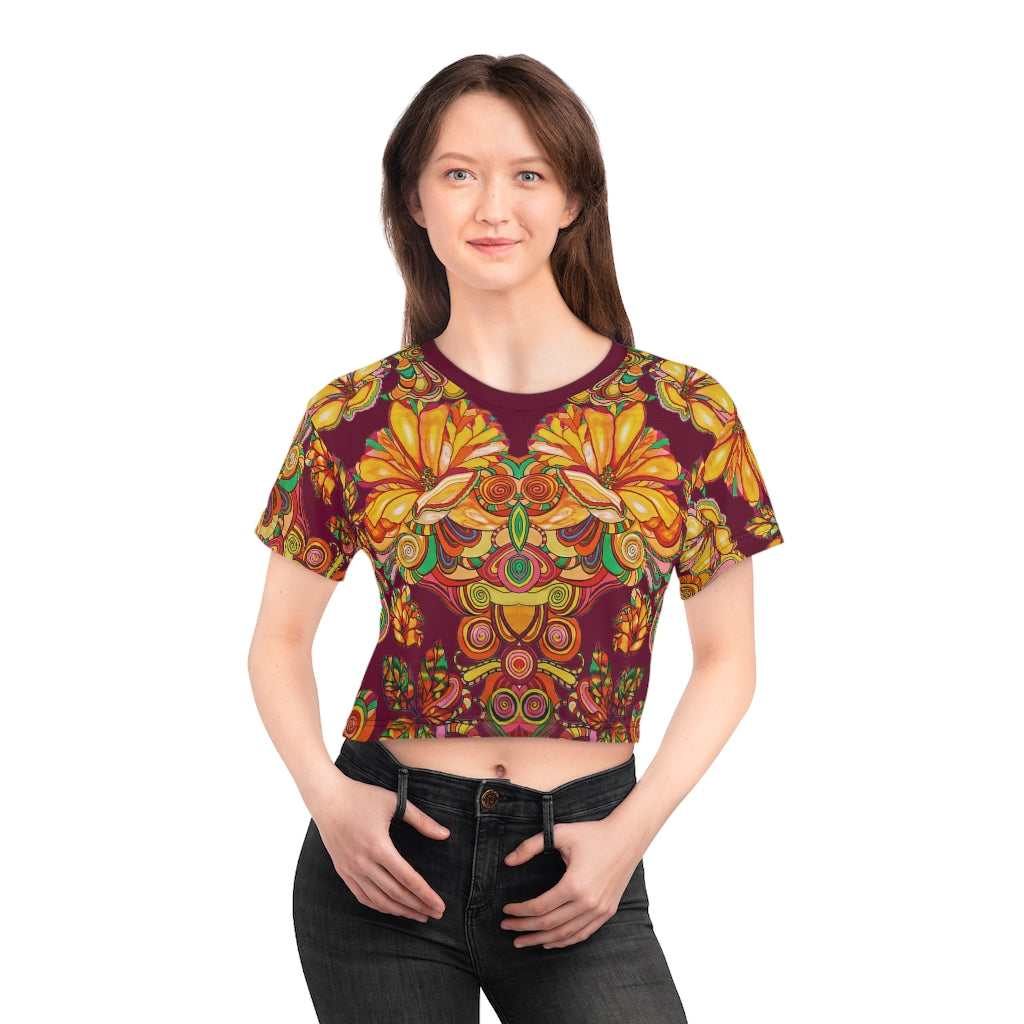 marsala graphic floral print crop t-shirt