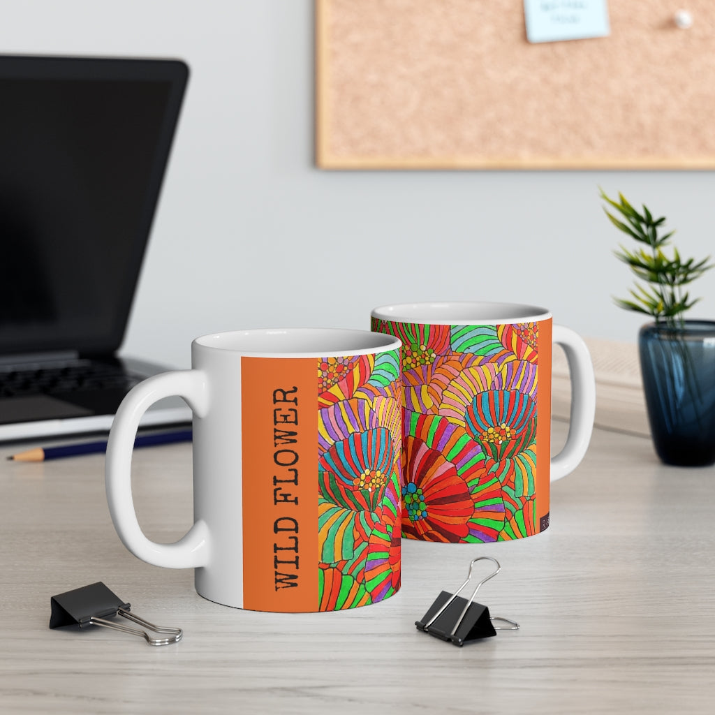 Wild Flower Orange Ceramic Mug 11oz