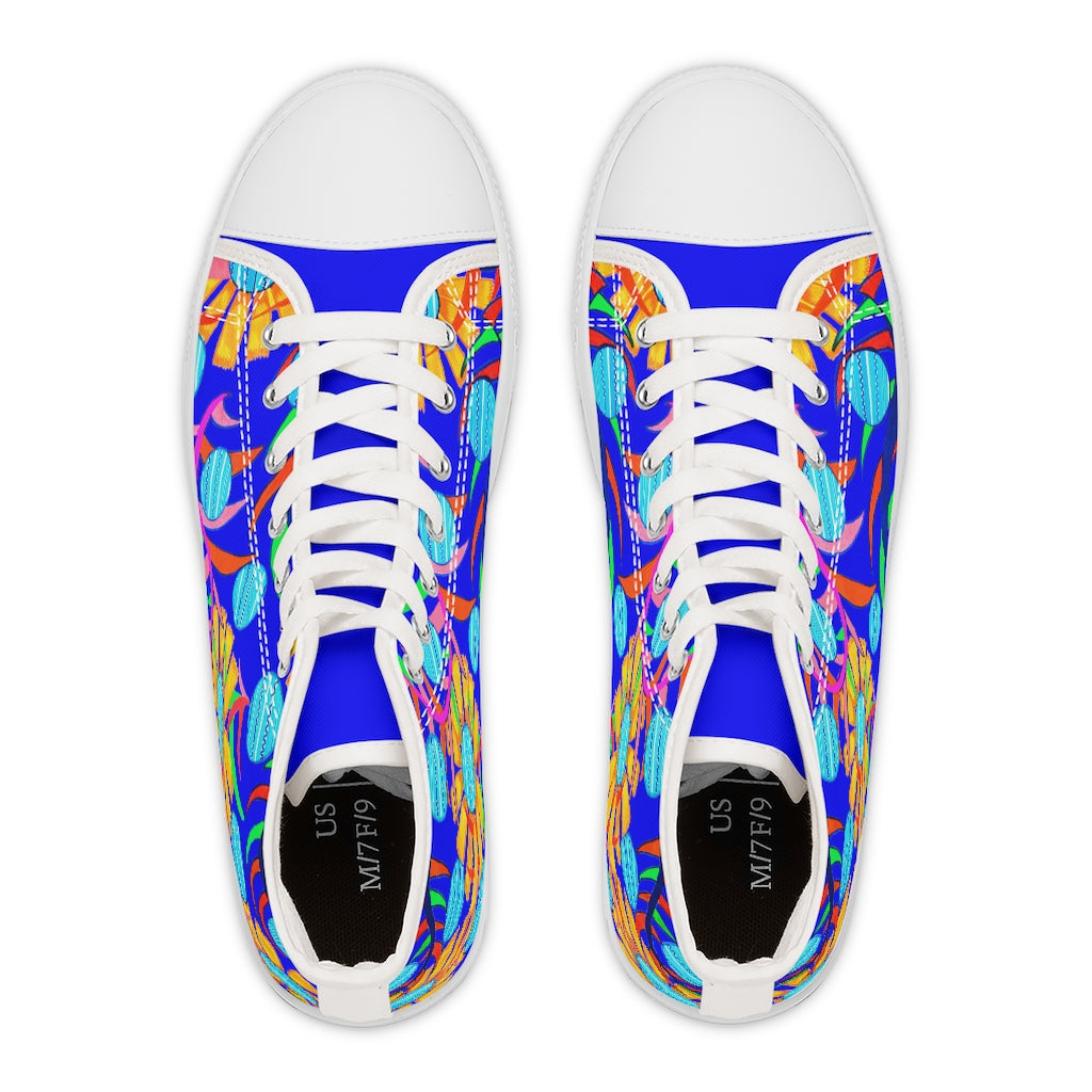 Electric Blue Sunflower Women's High Top Sneakers