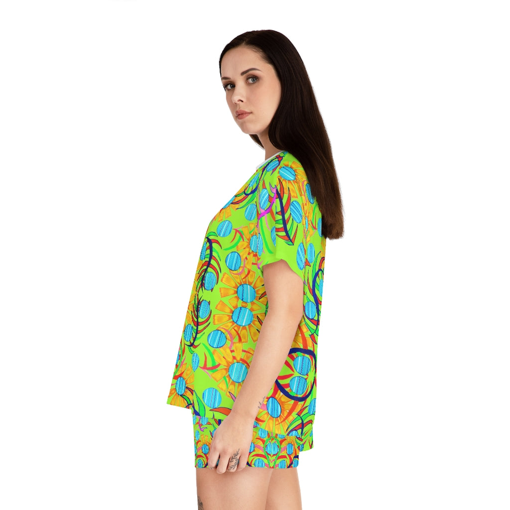 Lime Sunflower Short Pajama Set (AOP)