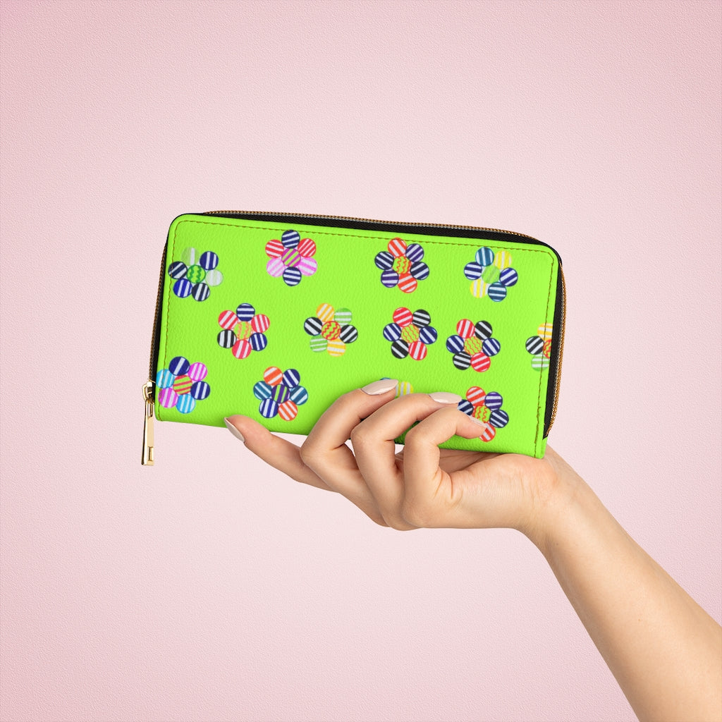 lime green floral print clutch wallet