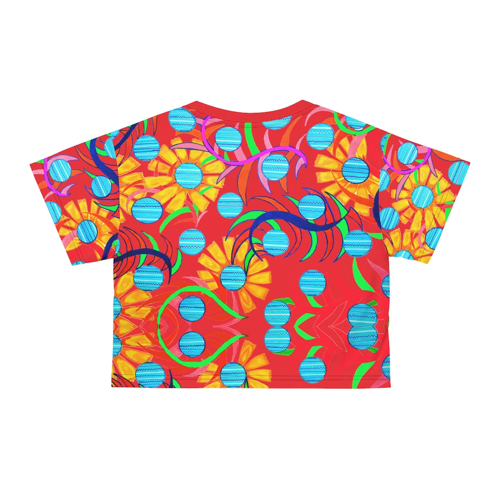 Red Sunflower AOP Crop Tee