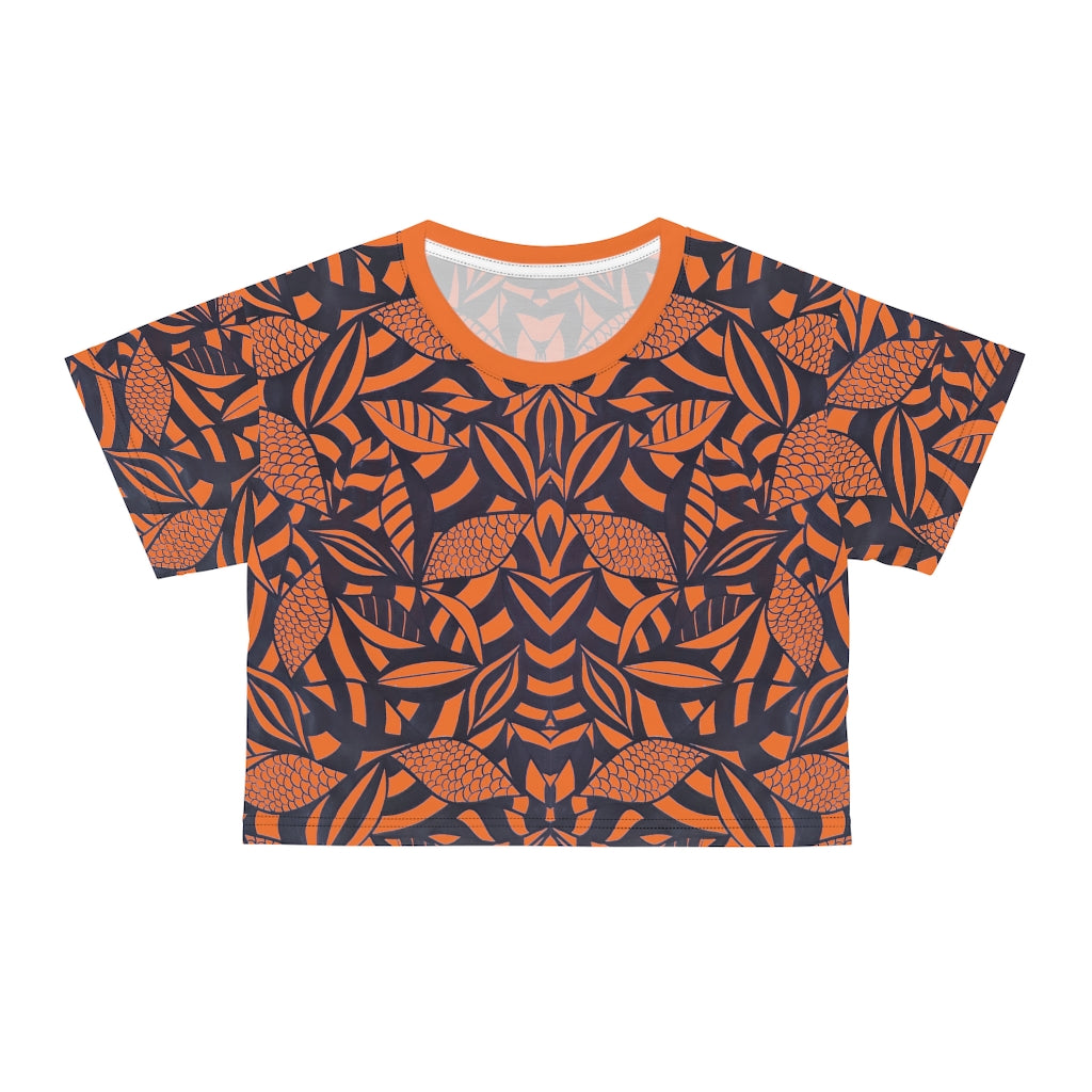 Orange Tropical Minimalist AOP Crop Tee