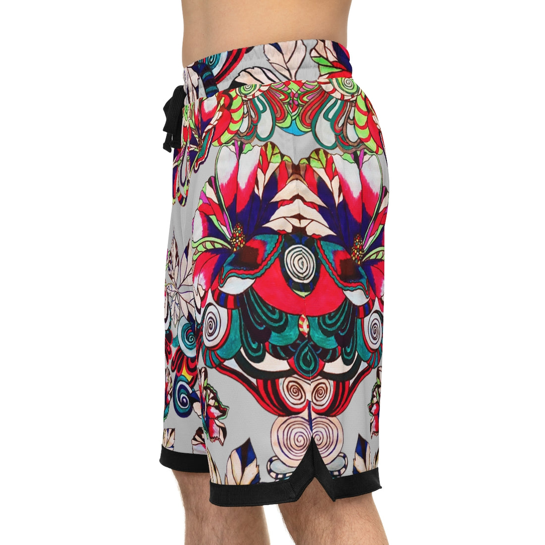 Slate Graphic Floral Basketball Rib Shorts (AOP)