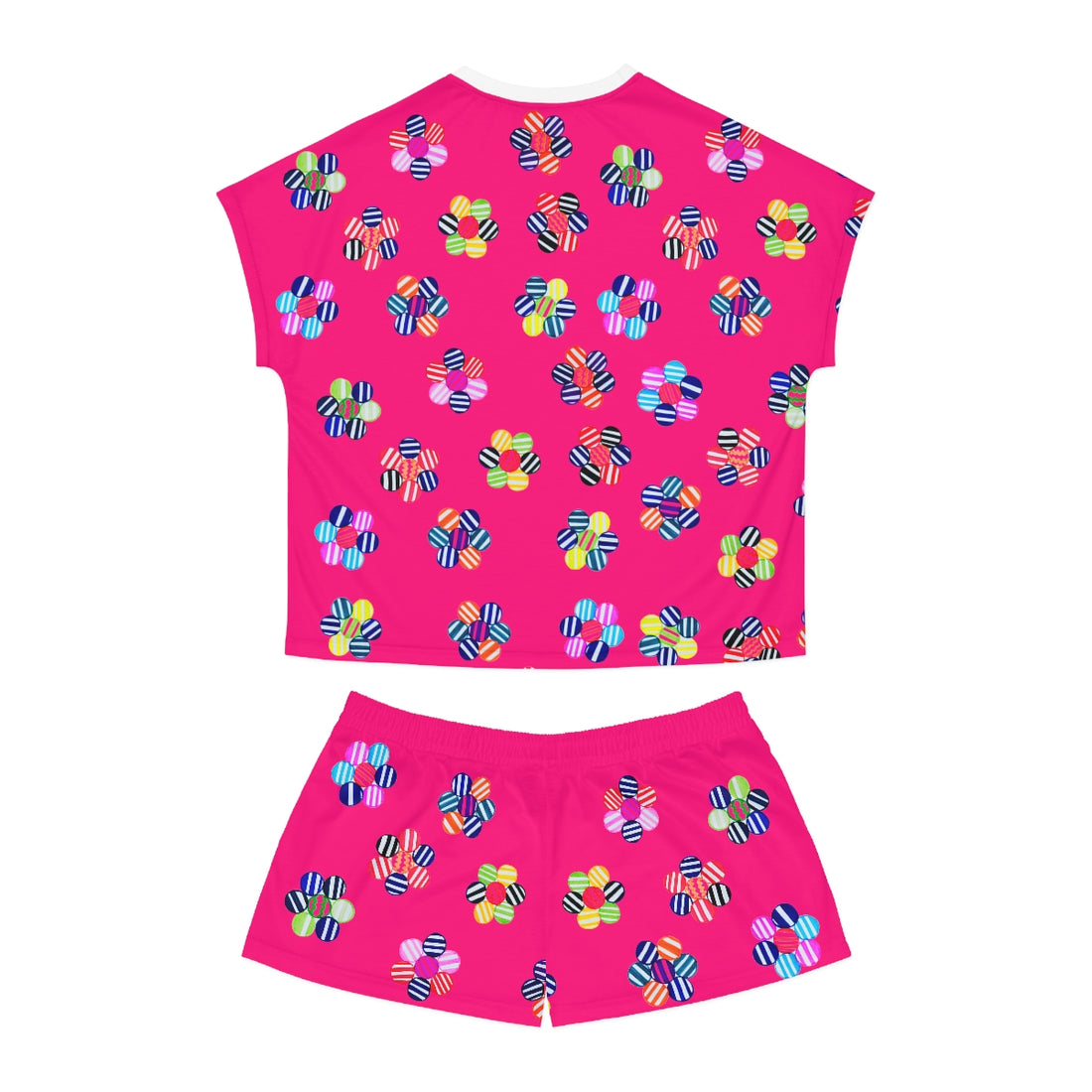 Hot Pink Candy Floral Short Pajama Set (AOP)