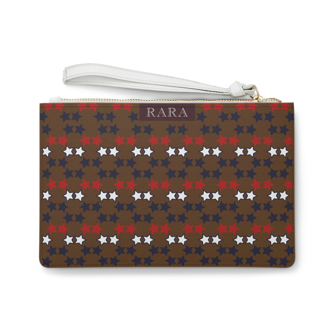 brown star print clutch bag 