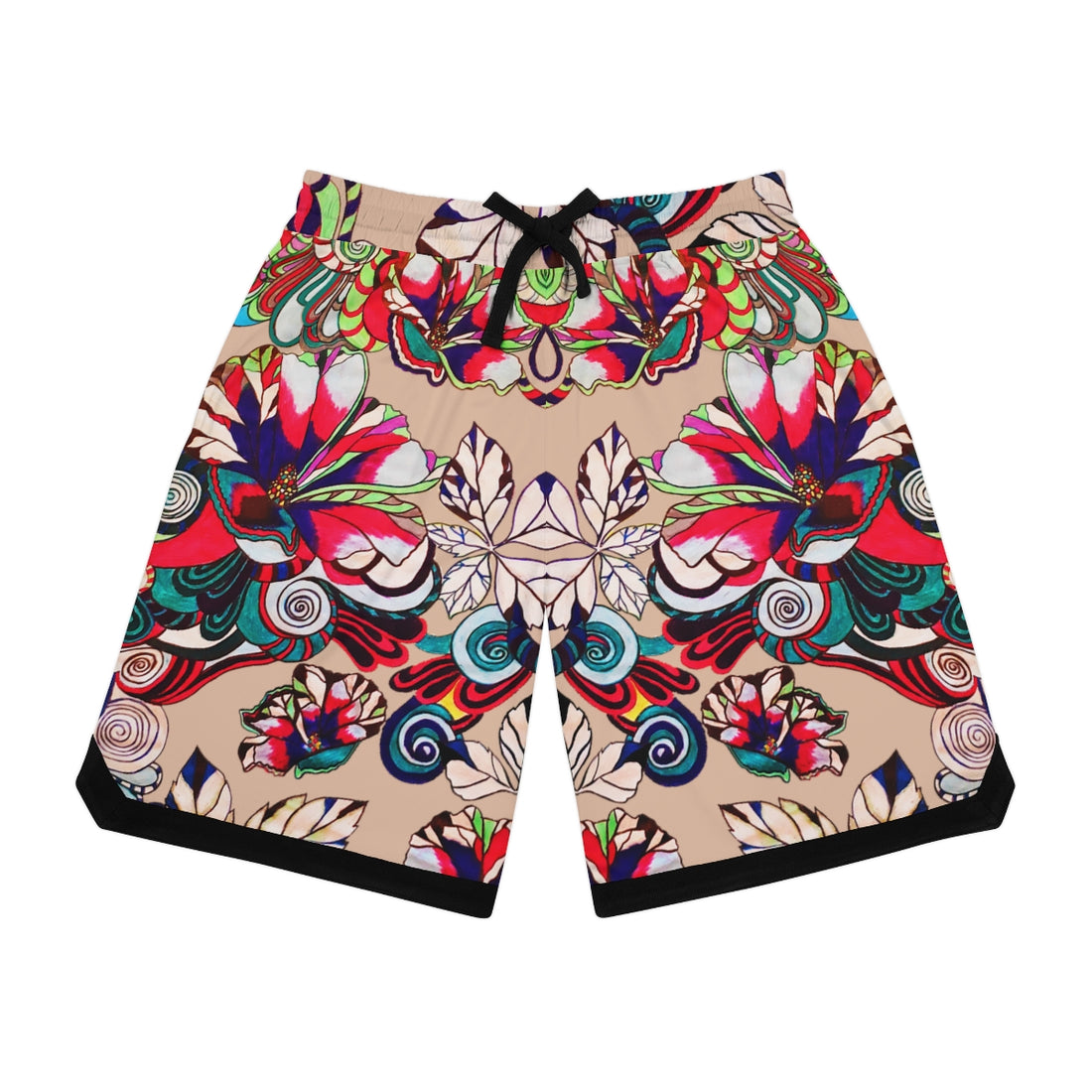 nude graphic floral print basketball shorts 