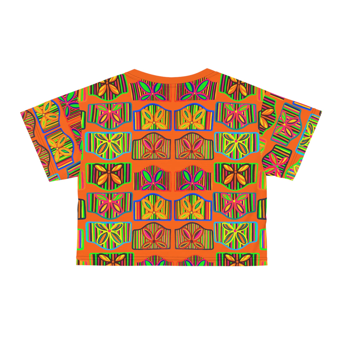 Orange Deco Print AOP Crop Tee