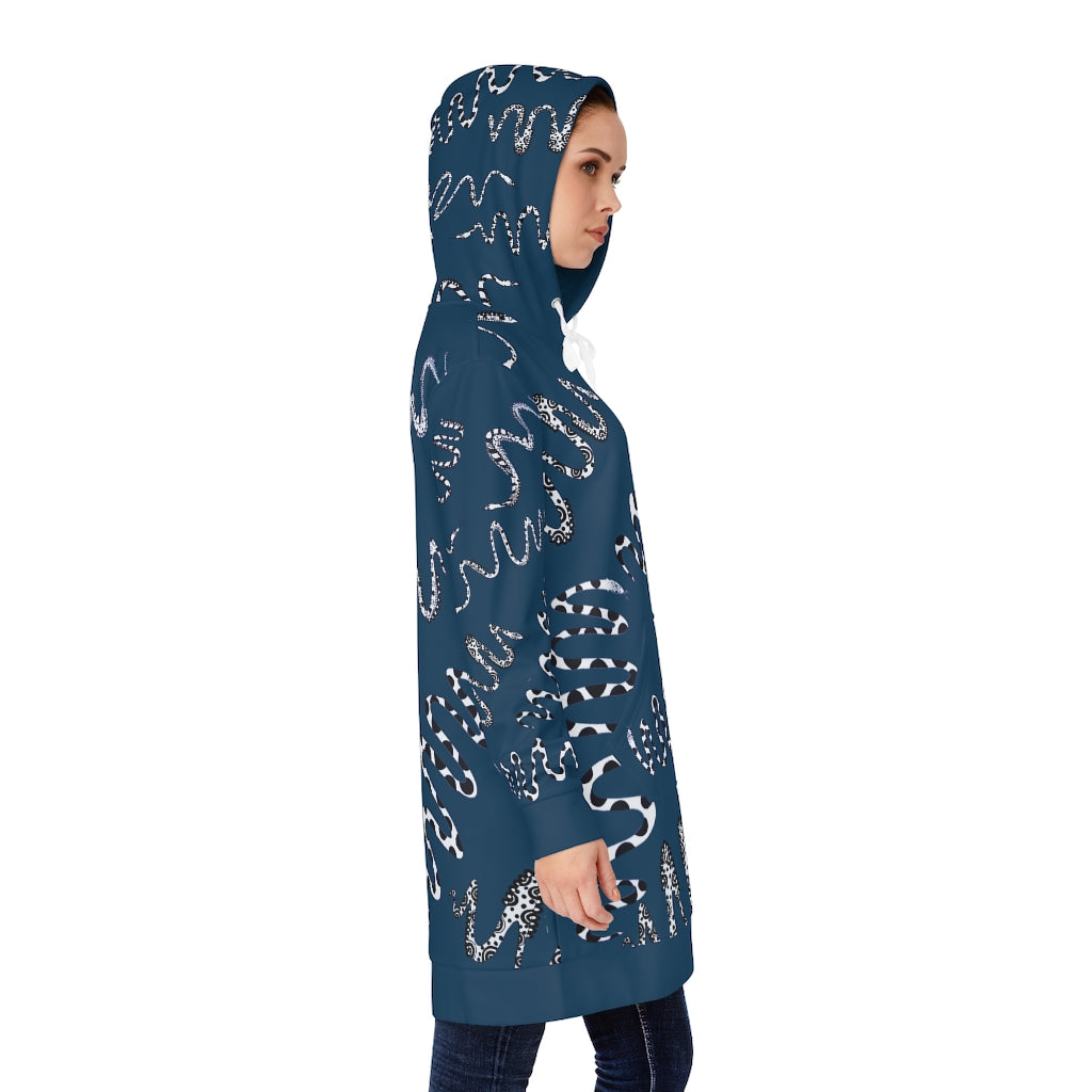 Teal Snake Print Hoodie Dress