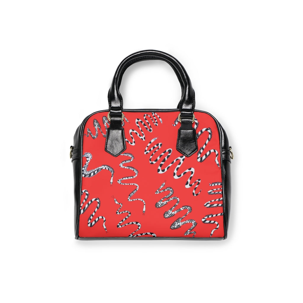 vermillion snake print handbag