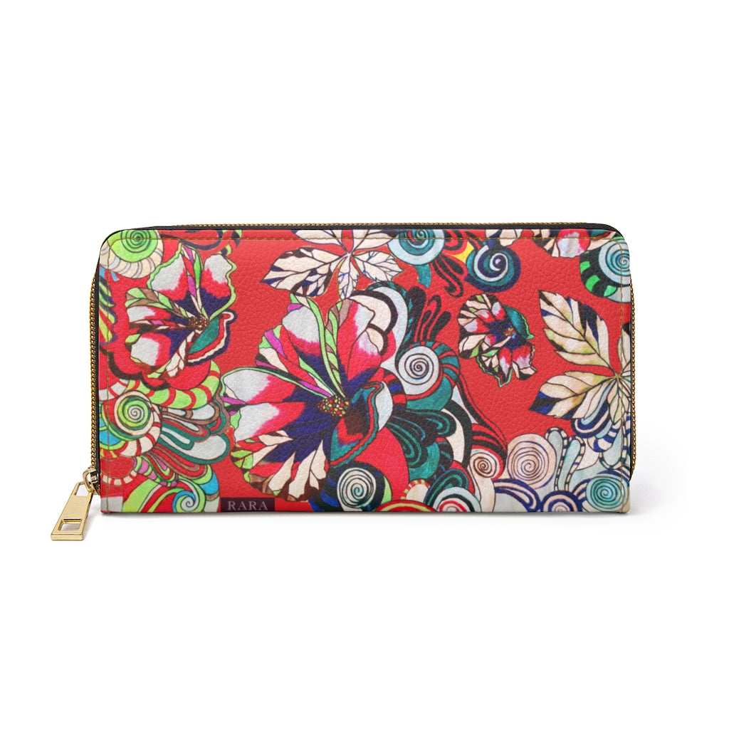 red graphic floral pop wallet
