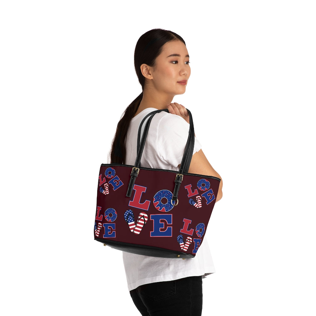 hocolate brown love america print tote