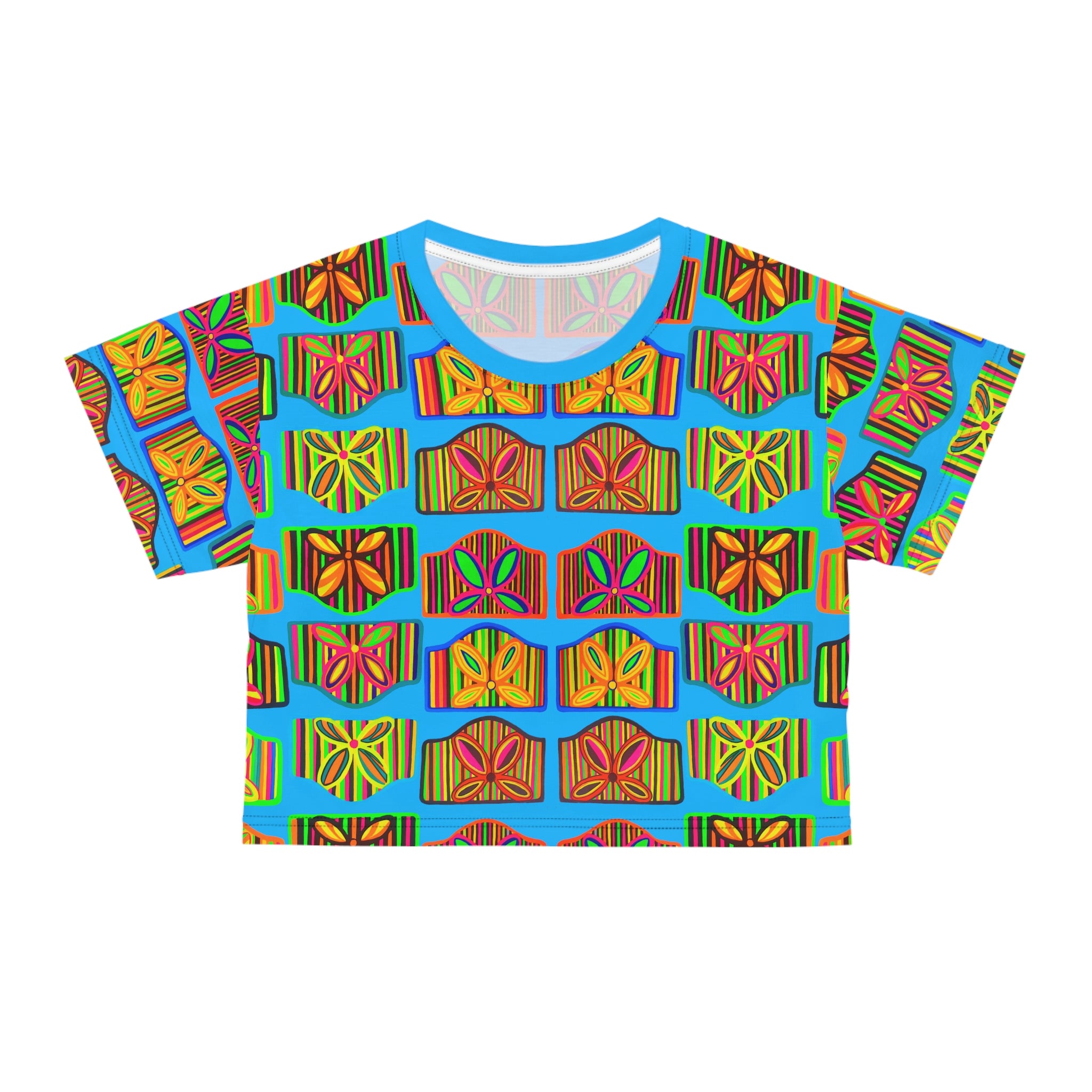 Aqua Deco Print AOP Crop Tee