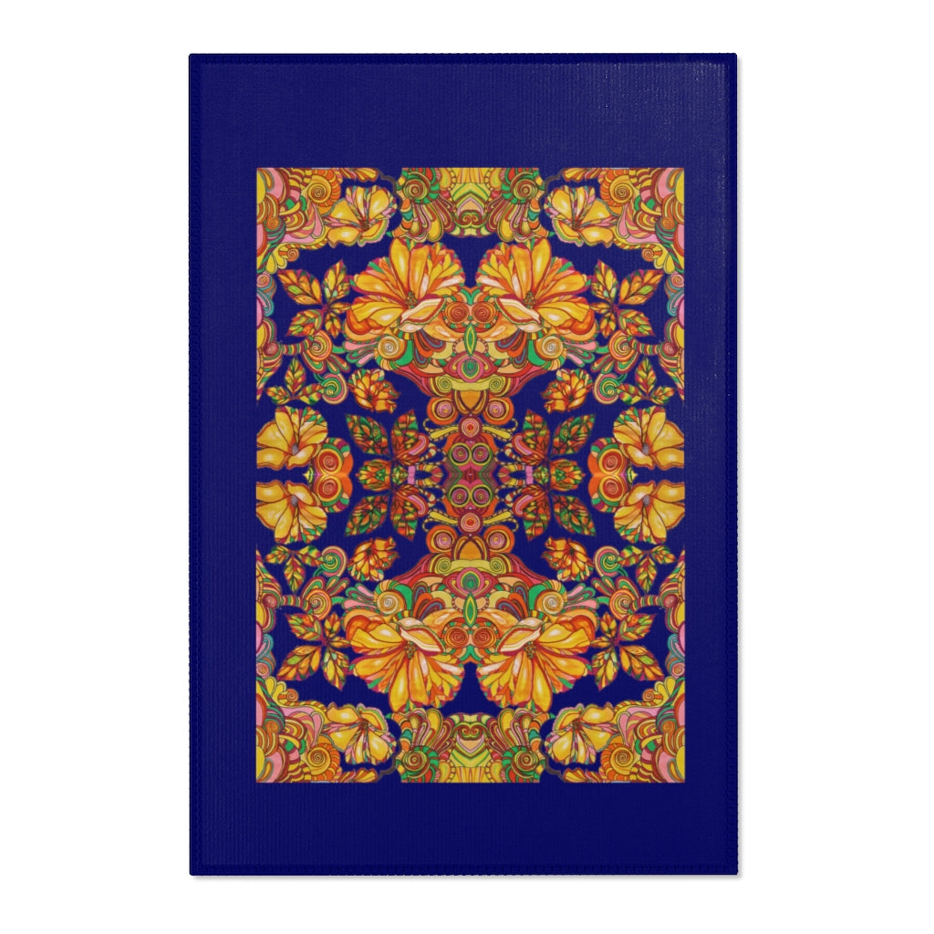 Artsy Floral Persian Blue Area Rug