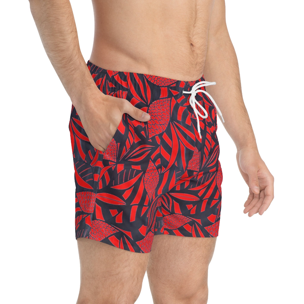 Red Tropical Minimalist Swimming Trunks