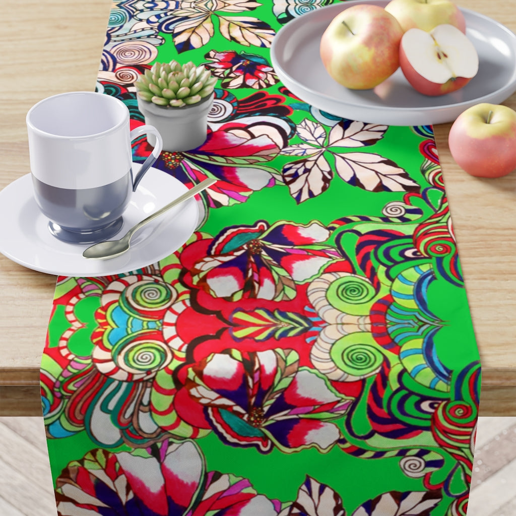 Artsy Floral Pop Green Table Runner