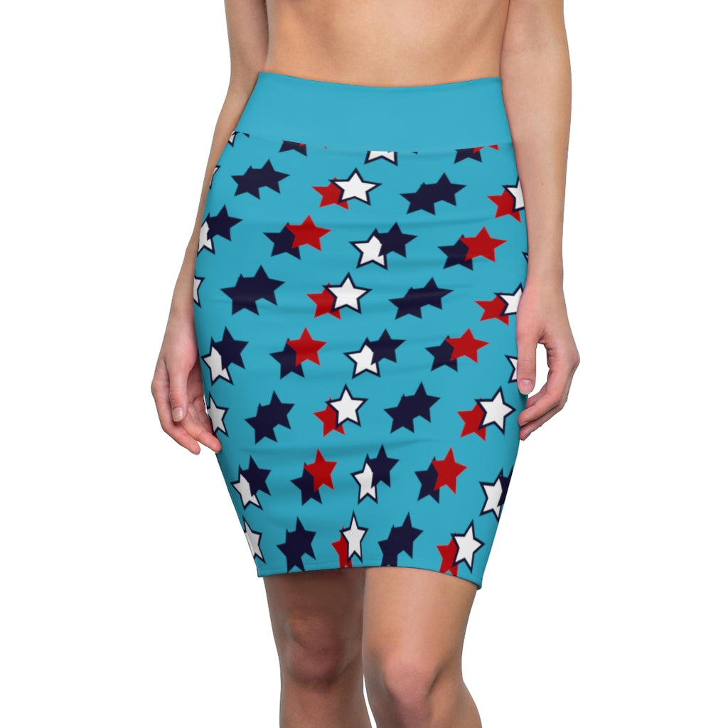 AOP Starry Aqua Pencil Skirt