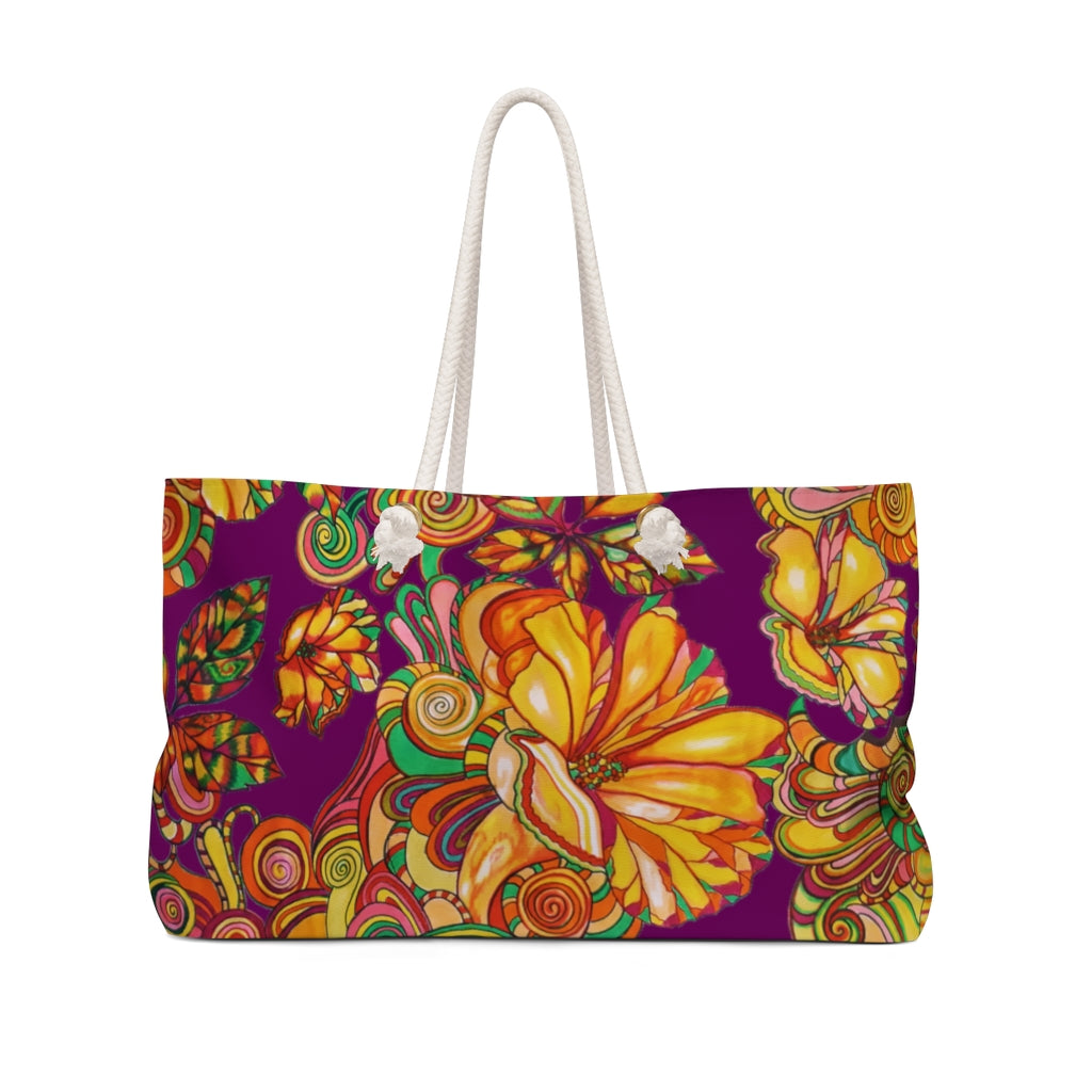 Artsy Floral Royal Purple Weekender Tote Bag