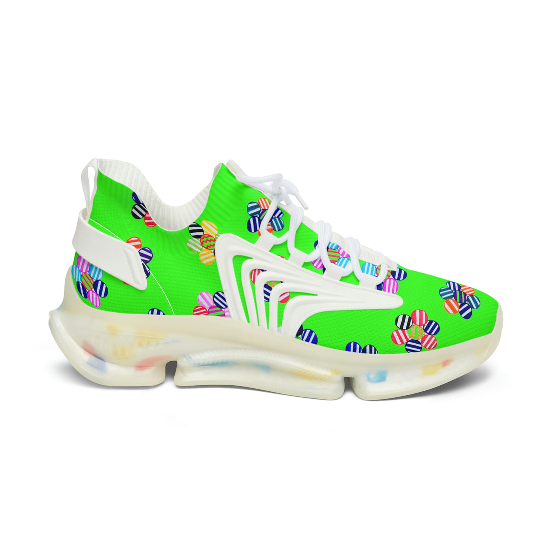 Neon Green Candy Floral Printed OTT Women's Mesh Knit Sneakers