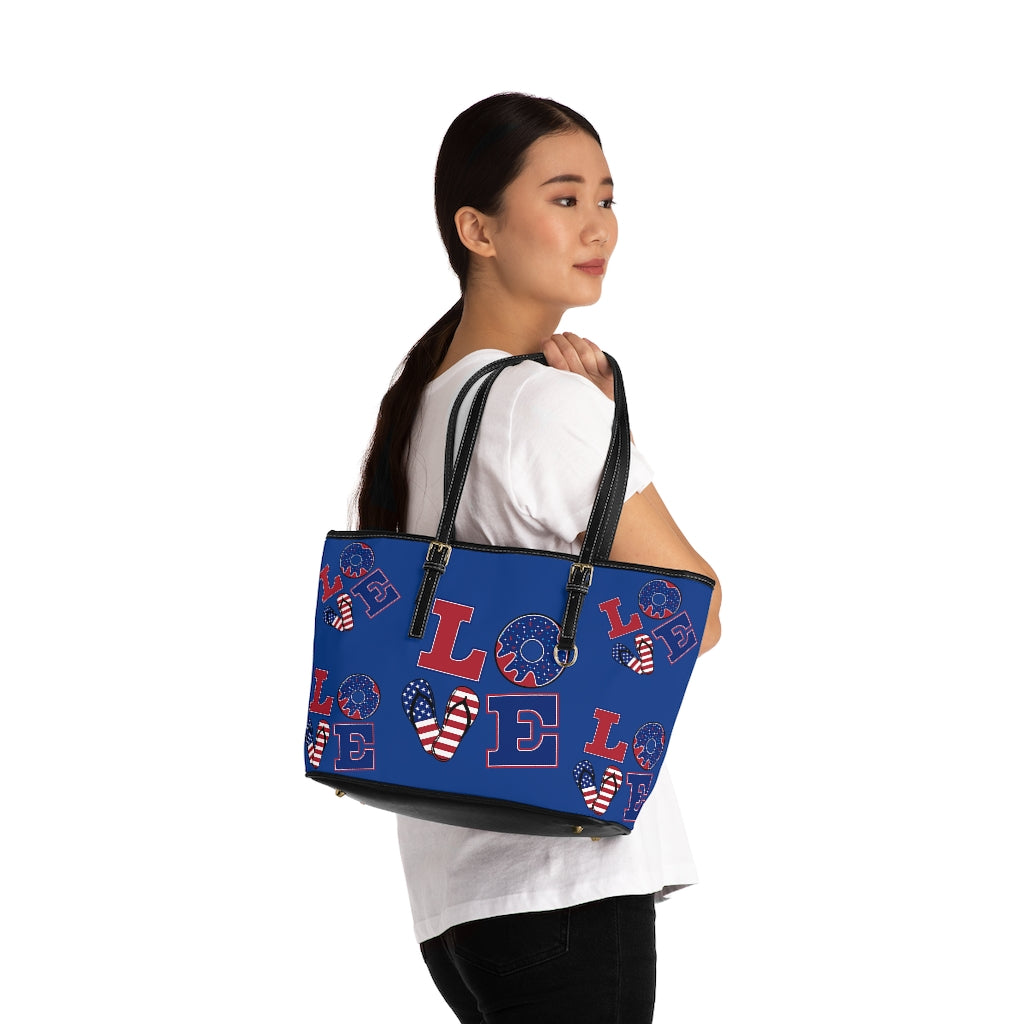 blue love america print tote