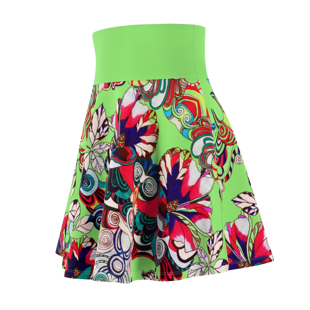 Graphic Floral Green Skater Skirt