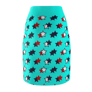 AOP Starry Cyan Pencil Skirt