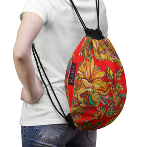 Red Artsy Florals Drawstring Bag
