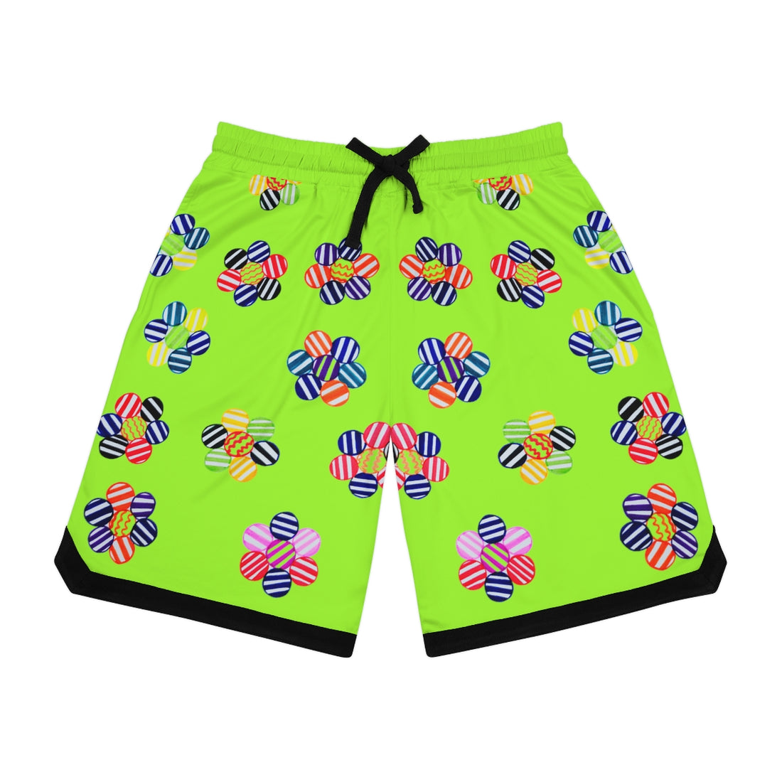 Lime Green Geo Floral Basketball Rib Shorts (AOP)