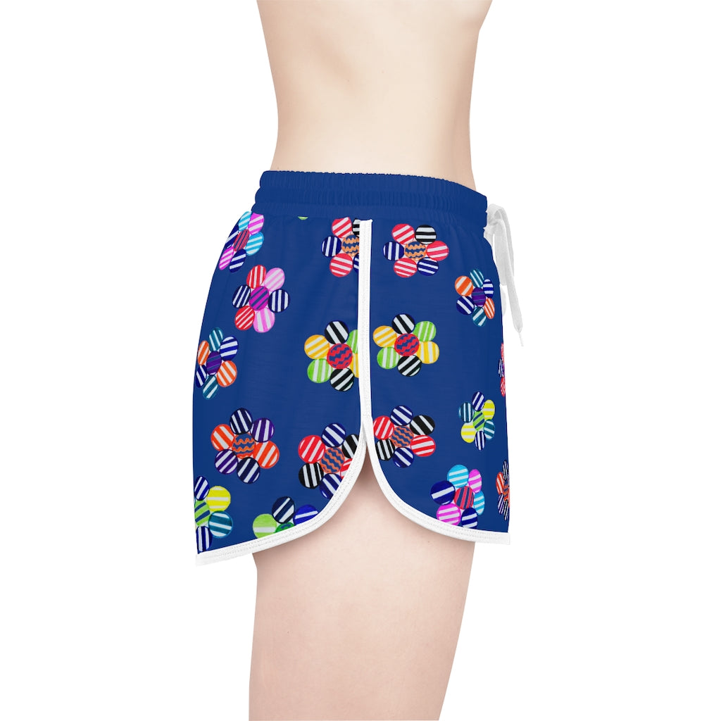 blue geometric floral print women's gym shorts