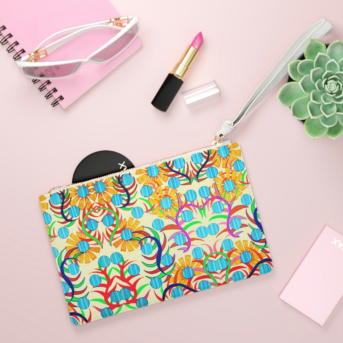 Cream Sunflower Print Clutch Bag