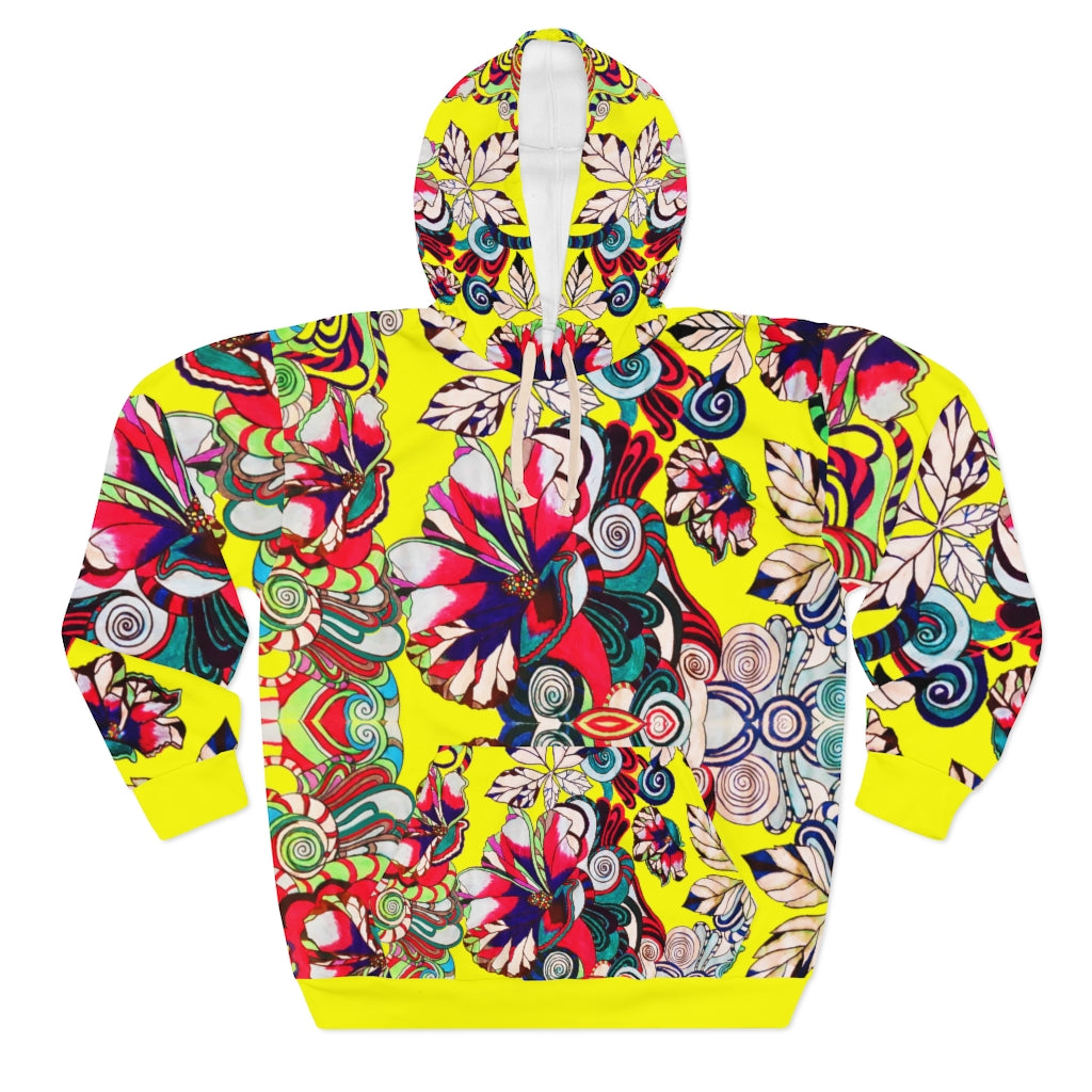 Artsy Floral Pop Pullover Yellow Hoodie