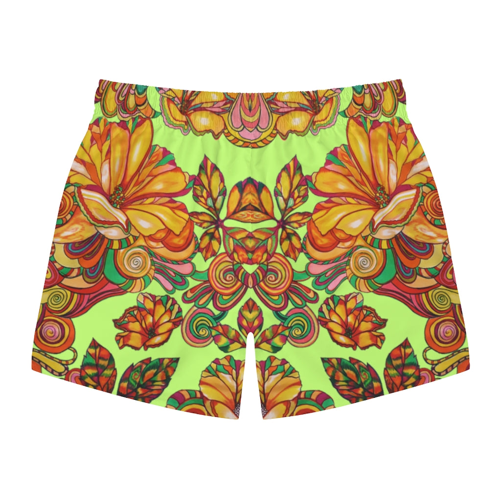 Artsy Floral Men's Lime Swimming Trunks