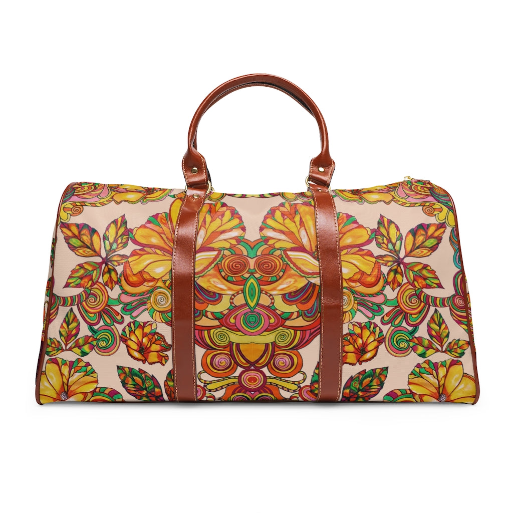 nude floral duffel bag