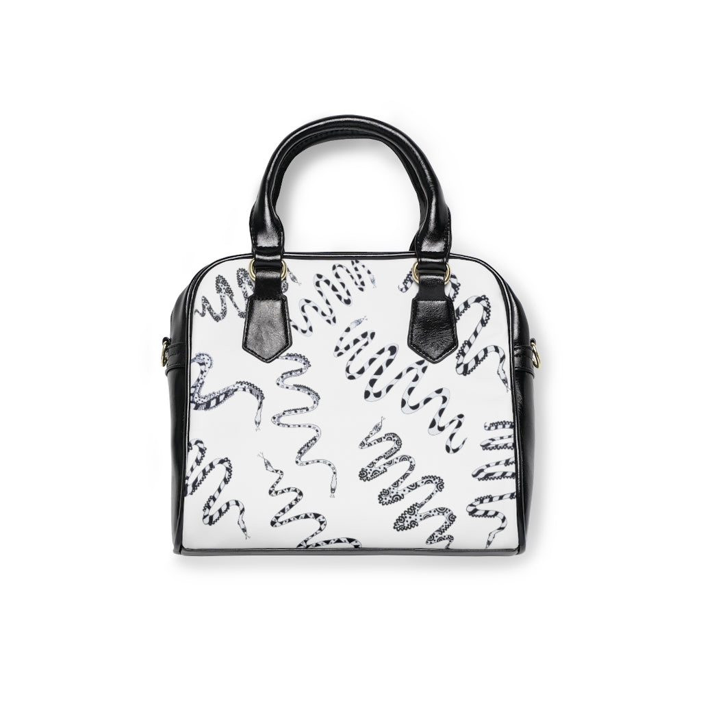 black & white snake print handbag