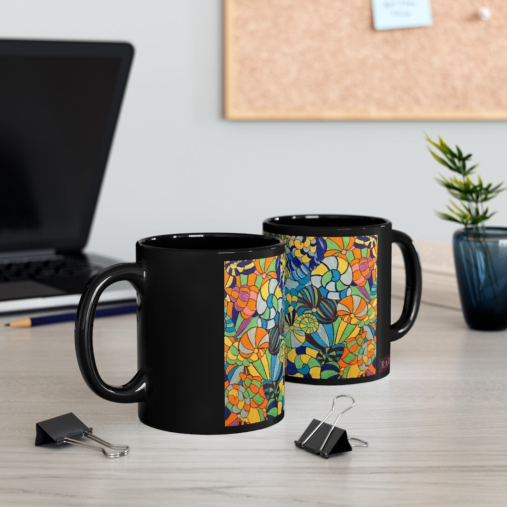 Vivid Ocean Blues Black mug 11oz