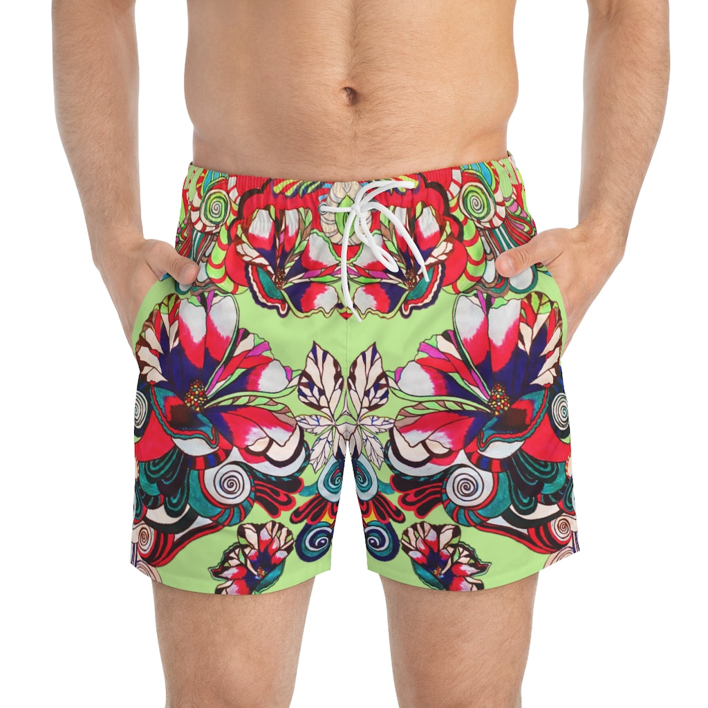 lime Graphic Floral Pop Men's Swimming Trunks