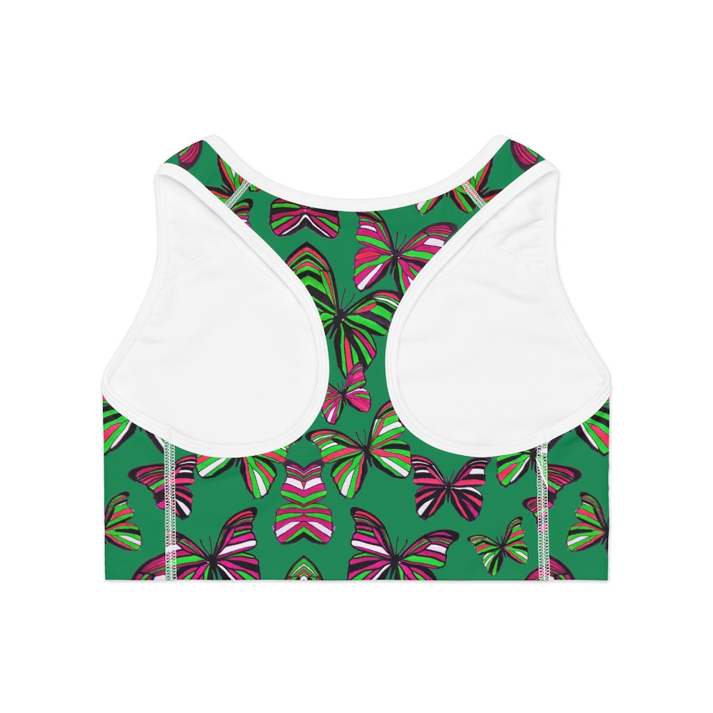 Emerald Butterfly (AOP) Sports Bra