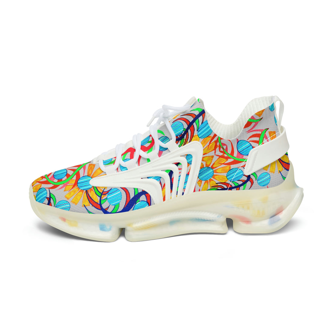 Slate Sunflower Printed OTT Women's Mesh Knit Sneakers