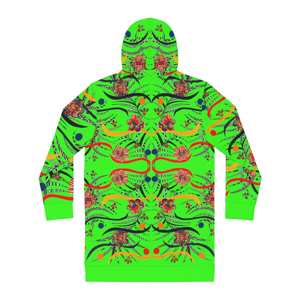 neon green animal & floral print hoodie dress 