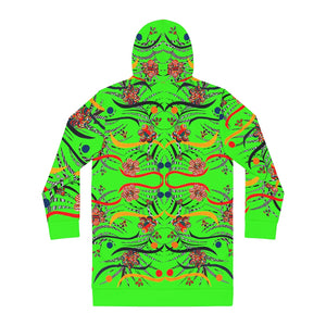 neon green animal & floral print hoodie dress 