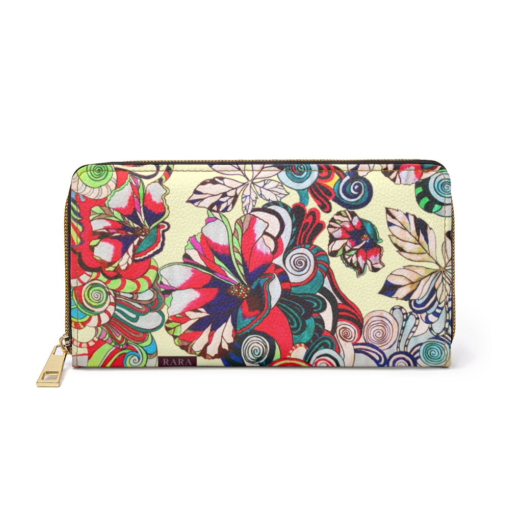 cream graphic floral pop wallet