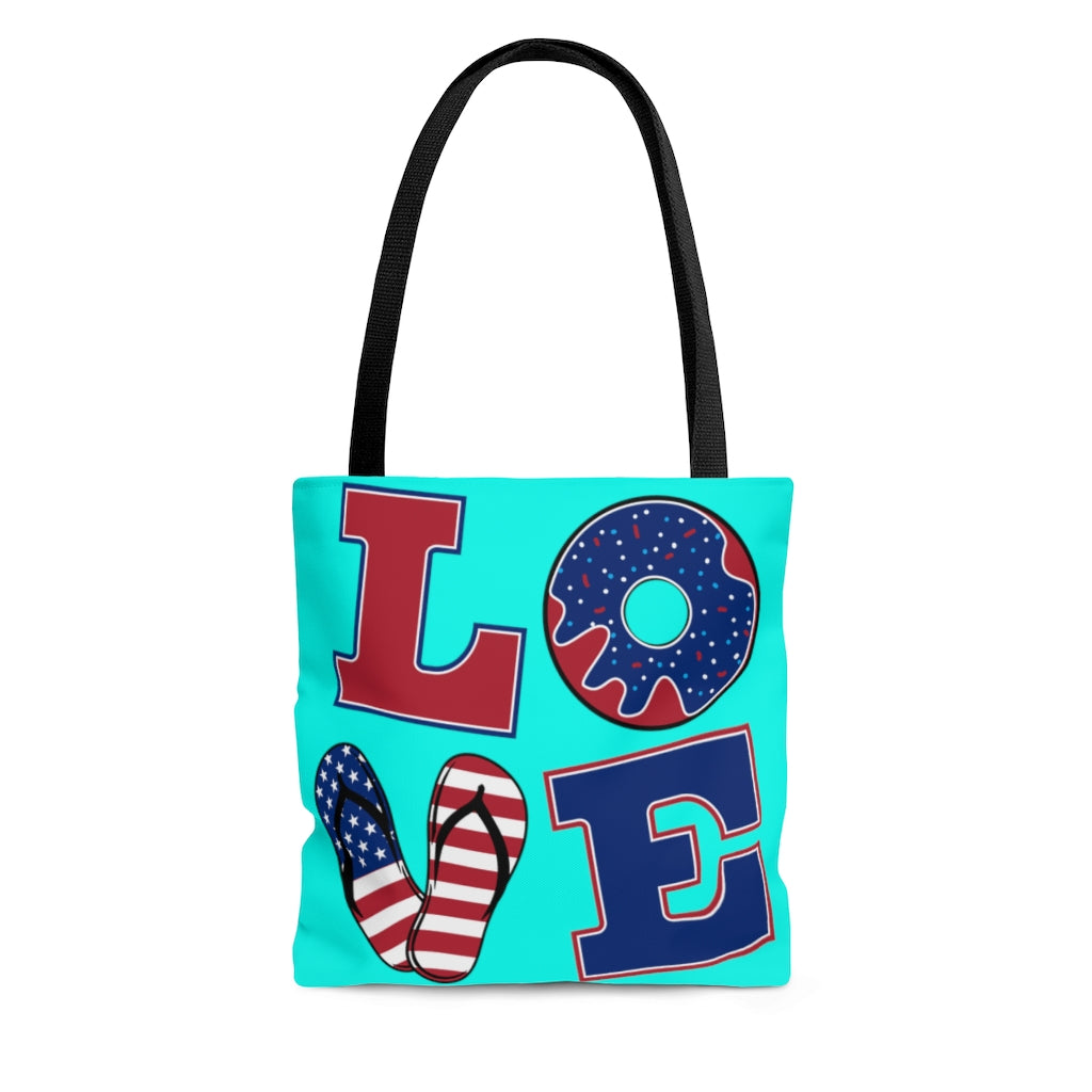 AOP American Love Cyan Tote Bag