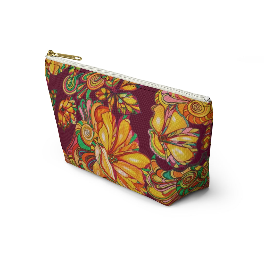 Marsala Artsy Floral Accessory Pouch