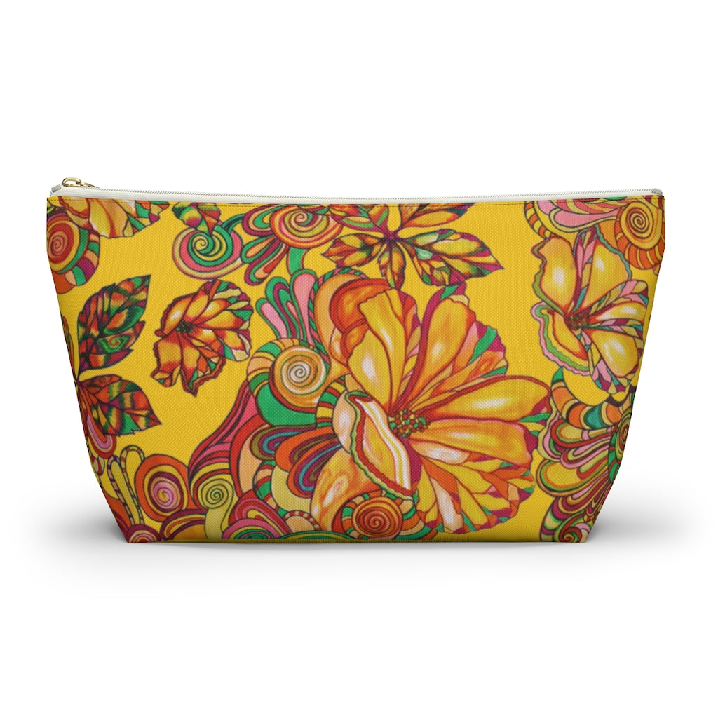 Yellow Artsy Floral Accessory Pouch