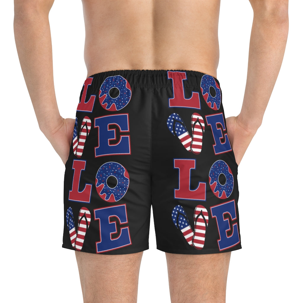 Men's American Love Black Swimming Trunks