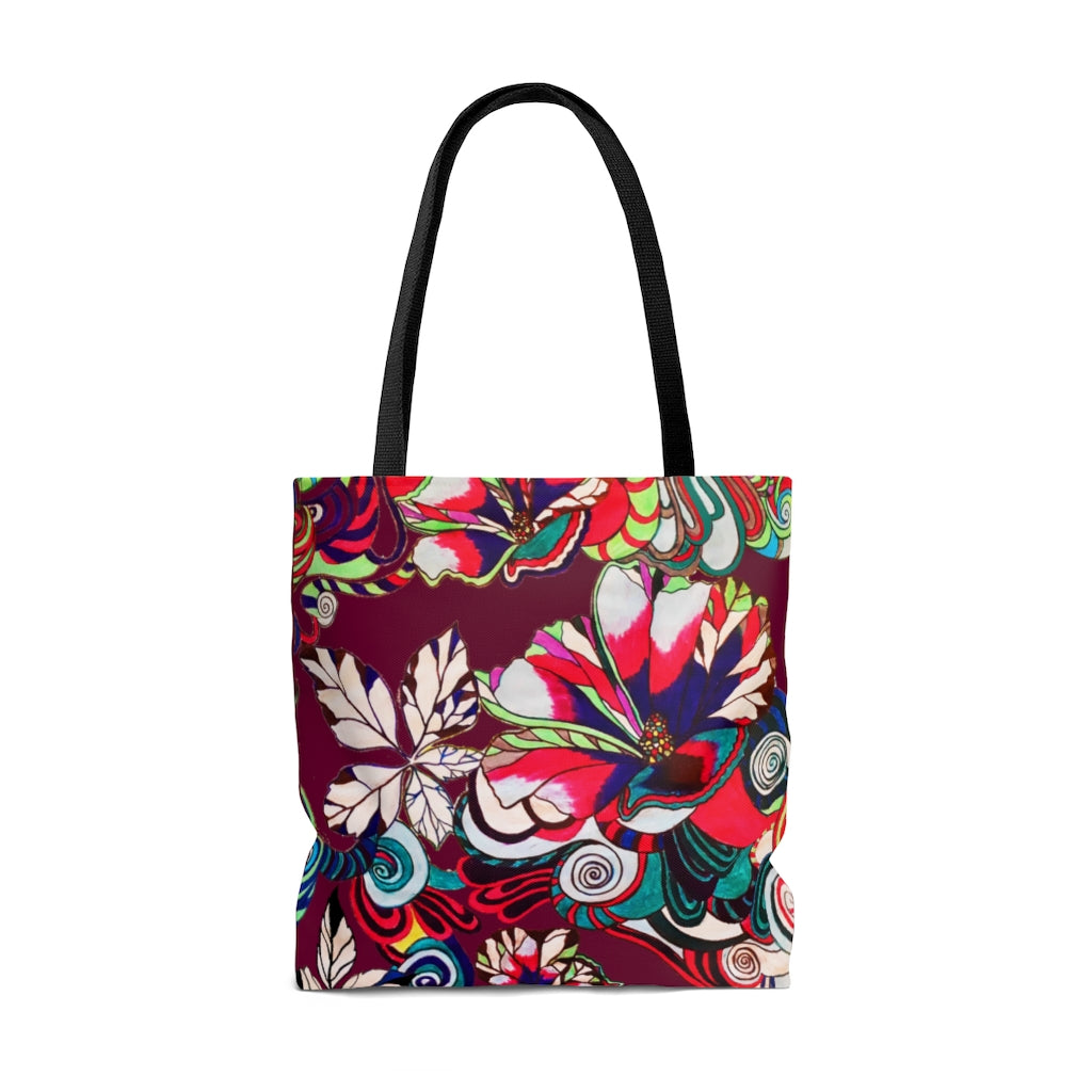 AOP Artsy Floral Pop Marsala Tote Bag