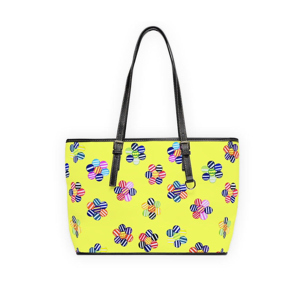 canary striped florals tote bag