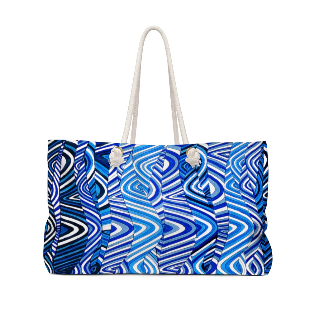 white & blue psychedelic print weekender oversized tote bag